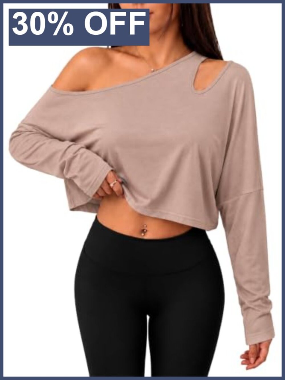 Off the Shoulder Long Sleeve Cut Out Crop Top Asymmetrical Batwing